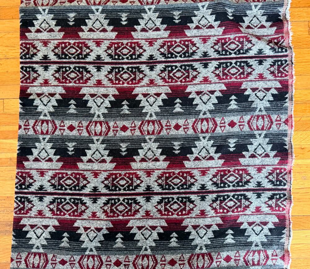 Vintage 90s Southwestern Fleece Fabric Remnant 65x65 Aztec Geometric Microfiber